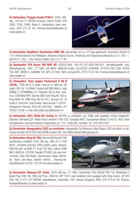 Position RePoRt no. 226 - AOPA Switzerland