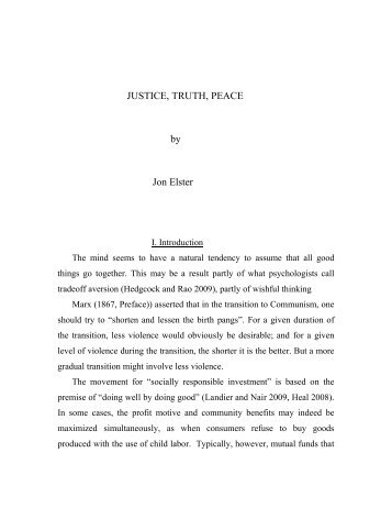 JUSTICE, TRUTH, PEACE by Jon Elster