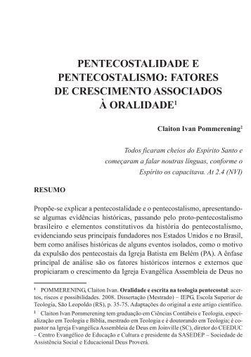 PENTECOSTALIDADE E PENTECOSTALISMO ... - Ceeduc