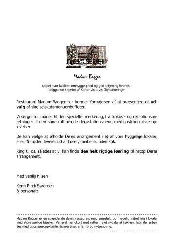 Selskabsmenu (PDF) - restaurant madam bagger