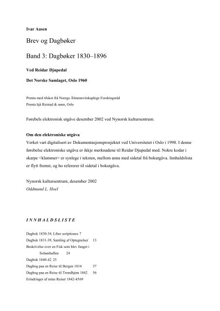 Brev og Dagbøker Band 3: Dagbøker 1830–1896