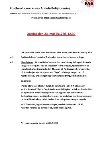 23. maj 2012 - Postfunktionærernes Andels-Boligforening