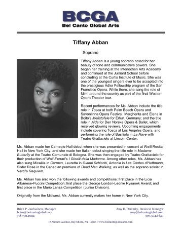 Tiffany Abban Press Kit - Bel Canto Global Arts, LLC