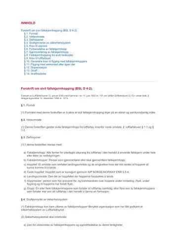 Forskrift om fallskjermhopping, BSL D-4.2