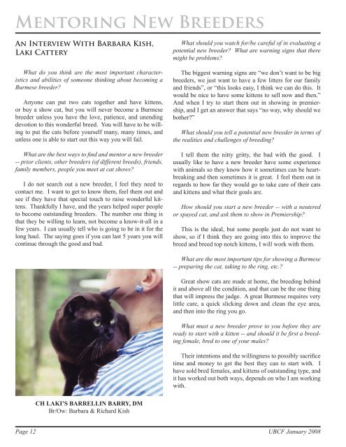 January 2008 Newsletter - United Burmese Cat Fanciers