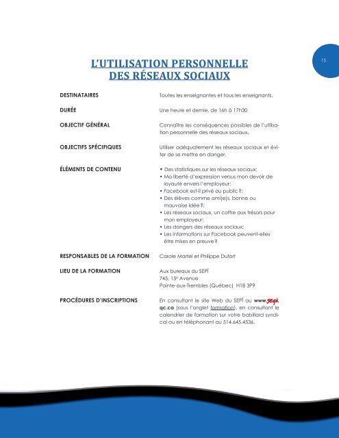 Descriptif des formations syndicales - SEPÎ