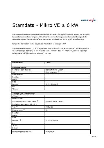 Stamdata - Mikro VE ≤ 6 kW - DE - Installations blanket