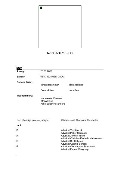 GJØVIK TINGRETT - Domstol.no