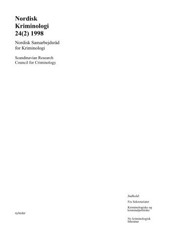 Nordisk Kriminologi 24(2) 1998 - Scandinavian Research Council ...