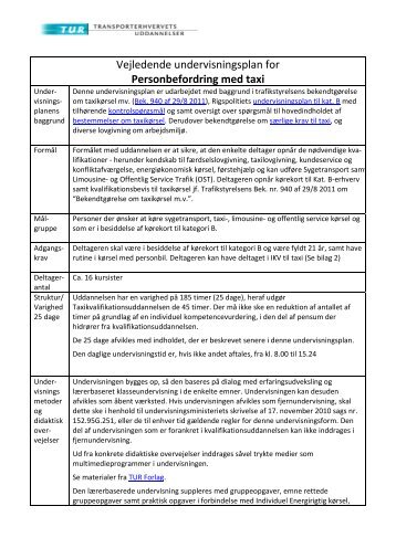 Vejledende undervisningsplan for Personbefordring med taxi