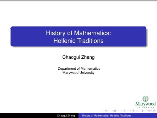 History of Mathematics: Hellenic Traditions