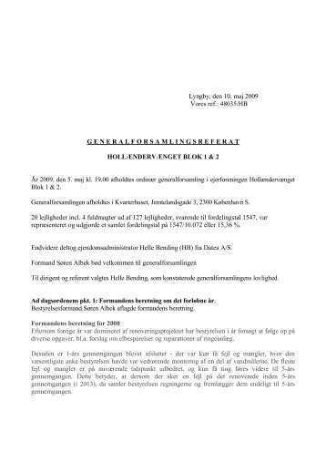 Ordinær generalforsamling 5. maj 2009 - Hollændervænget Blok I og II