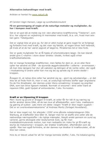 Alternative behandlinger mod kræft. Artiklen er hentet fra www ...