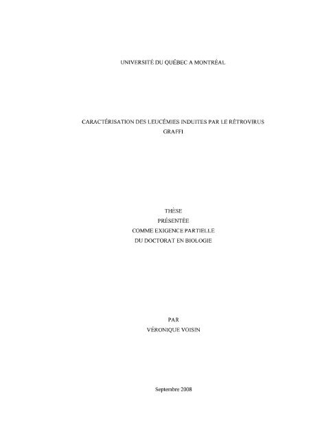 Caractérisation des leucémies induites par le ... - Archipel - UQAM