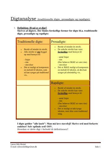 Traditionelle digte: Prosadigte: Rapdigte: - Digital Undervisning