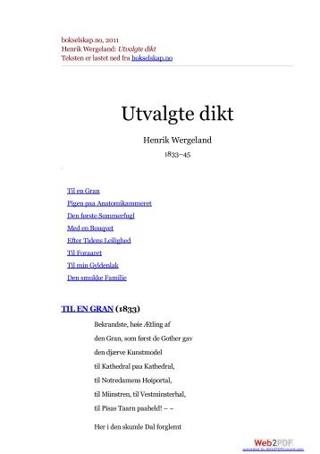 bokselskap.no, 2011 Henrik Wergeland: Utvalgte dikt