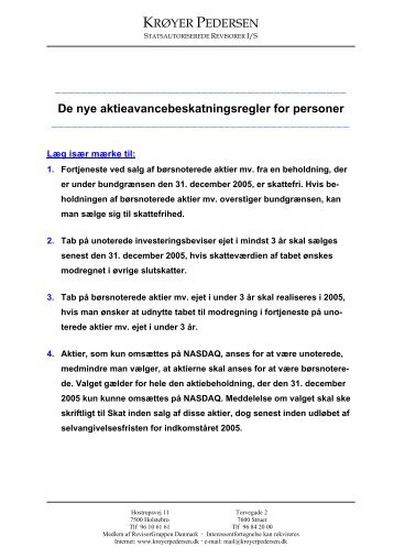 De nye aktieavancebeskatningsregler for personer - KRØYER ...