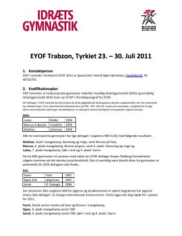 EYOF Trabzon, Tyrkiet 23. – 30. Juli 2011 - Danmarks Gymnastik ...