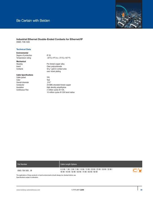 PROFINET®,EtherNet/IP, and Ethernet Connectivity Solutions - Belden