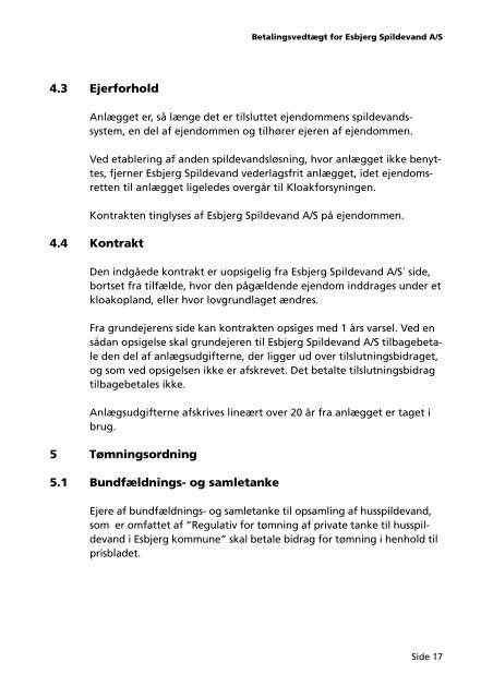 Betalingsvedtægt for Esbjerg Spildevand A/S - Esbjerg Kommune