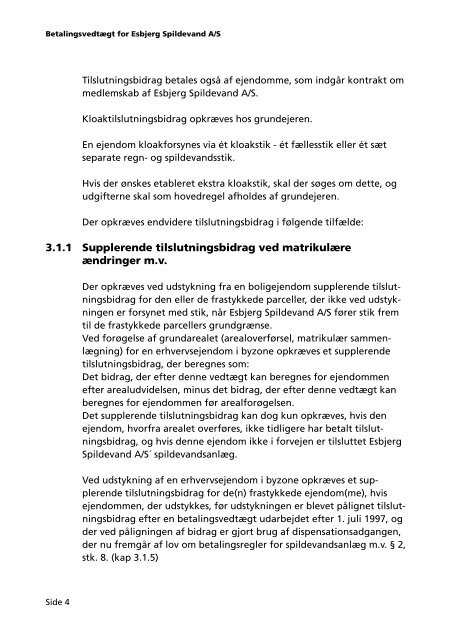 Betalingsvedtægt for Esbjerg Spildevand A/S - Esbjerg Kommune