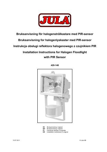 Bruksanvisning för halogenstrålkastare med PIR-sensor ... - Jula