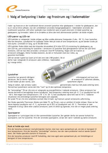 Valg af belysning i køle- og frostrum og i kølemøbler - Energitjenesten