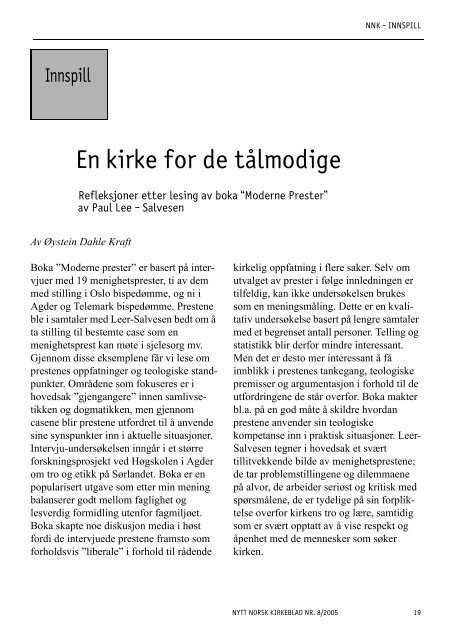 Nytt norsk kirkeblad nr 8-2005 - Det praktisk-teologiske seminar