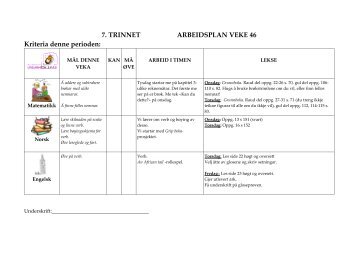 7. TRINNET ARBEIDSPLAN VEKE 46 Kriteria denne perioden: