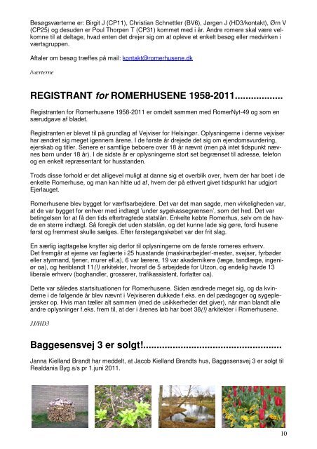 Ejerlauget Romerhusene, Helsingør. Romernyt maj 2011 Nr. 49