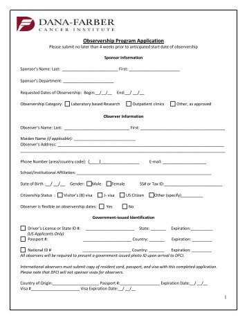 Observership Program Application form - Dana-Farber Cancer Institute