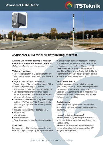 Download datablad på Avanceret UTM Radar her. - ITS Teknik A/S