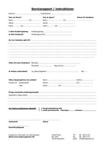 Servicerapport / instruktioner