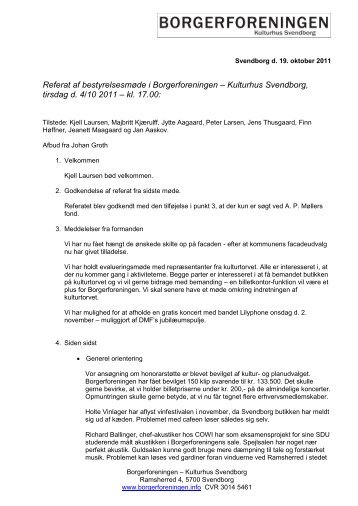 Referat af bestyrelsesmøde i Borgerforeningen – Kulturhus ...