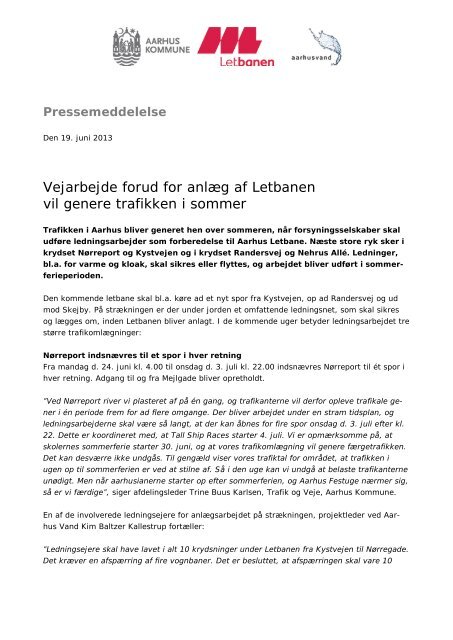 Pressemeddelelse 19. juni 2013 - Aarhus Vand