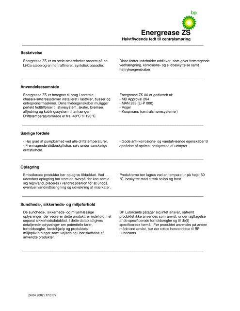 Energrease ZS - BP - PDS & MSDS Search