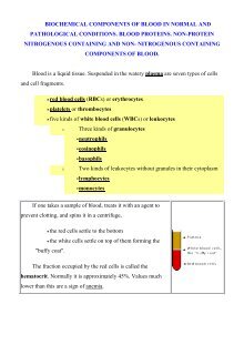 Biochemical Components Of Blood In Normal And Pathological