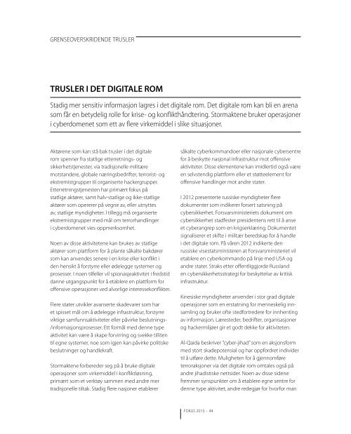 FOKUS 2013, Etterretningstjenestens vurdering (PDF) - Forsvaret