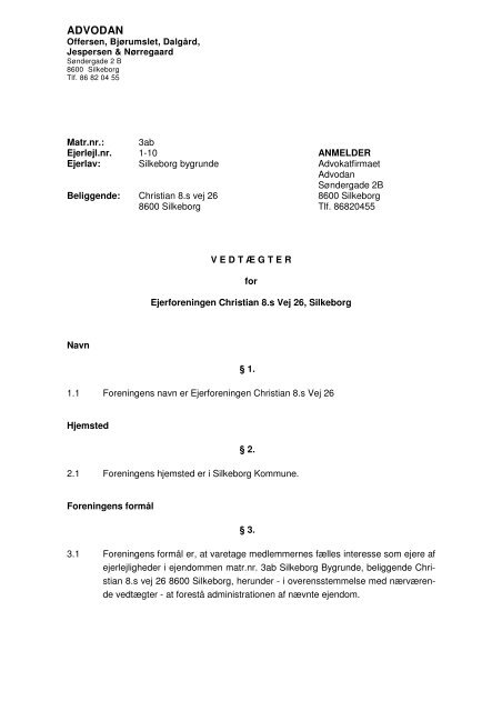 vedtægter ejerforening tinglysning