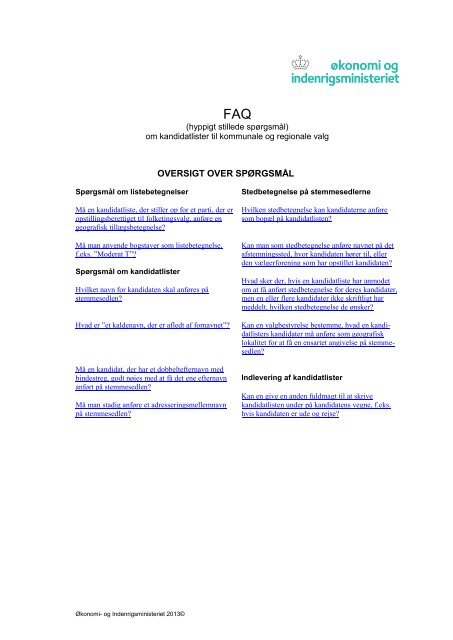hyppigt stillede spørgsmål - Økonomi- og Indenrigsministeriet