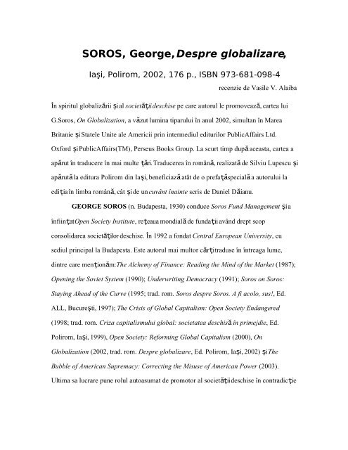 SOROS, George, Despre globalizare, - Profs.info.uaic.ro