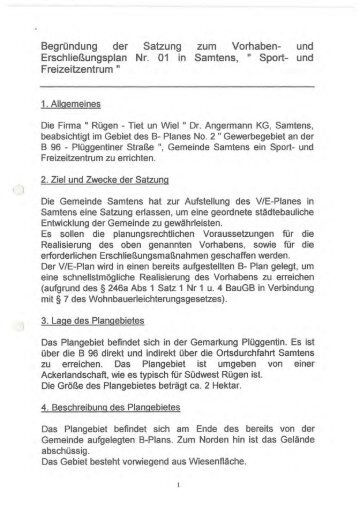 und Erschließungsplan Nr. 01 in Samtens, " Sport ... - Amt West Rügen