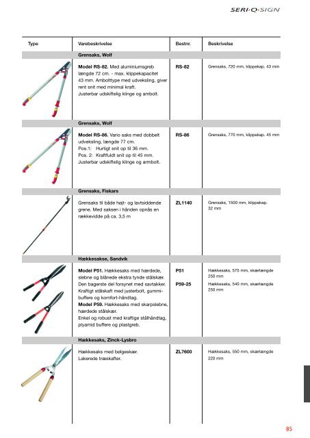 Katalog håndværktøj - Seri Q Sign Vejskilte