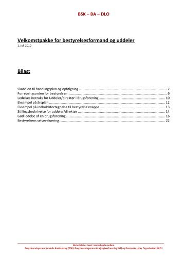 Velkomstpakke for bestyrelsesformand og uddeler Bilag: - DLO