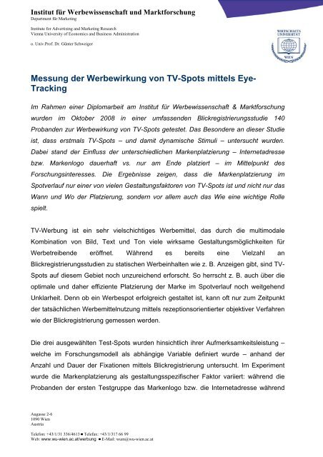 Messung der Werbewirkung von TV-Spots mittels Eye- Tracking