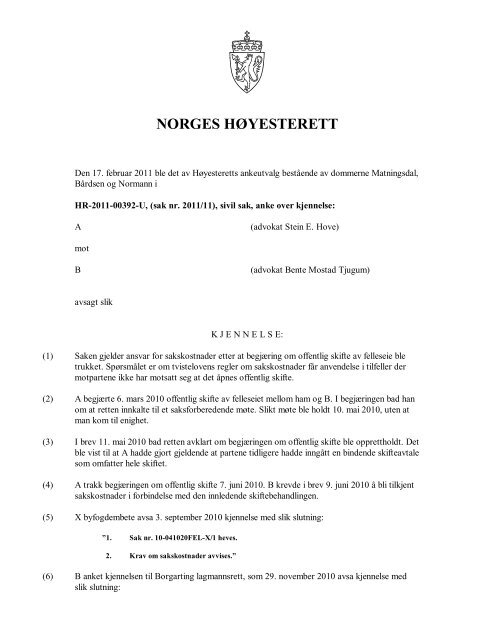 Les avgjørelsen i sin helhet - Domstol.no