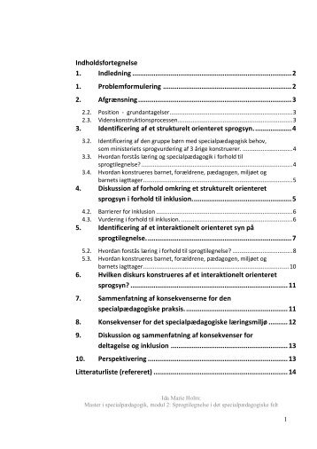 Sprogtilegnelse i et specialpædagogisk læringsfelt