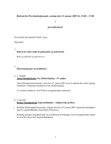 Referat fra Provstiudvalgsmøde, onsdag den 31. januar 2007 kl. 15.00