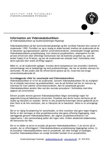 Information om Videnskabsbutikken - Institut for psykologi ...