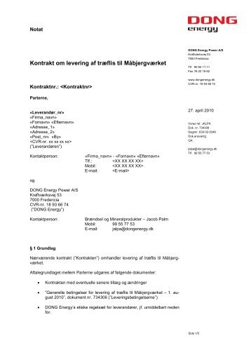 Kontrakt om levering af træflis til Måbjergværket - DONG Energy